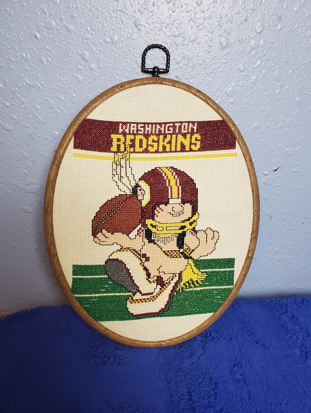 NFL Football Washington Redskins Cross Stitched Needlepoint Plaque 8.5" x 10.5"